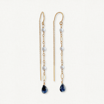 Liberty Threader Earrings | Dainty Sapphire and Pearl Earrings