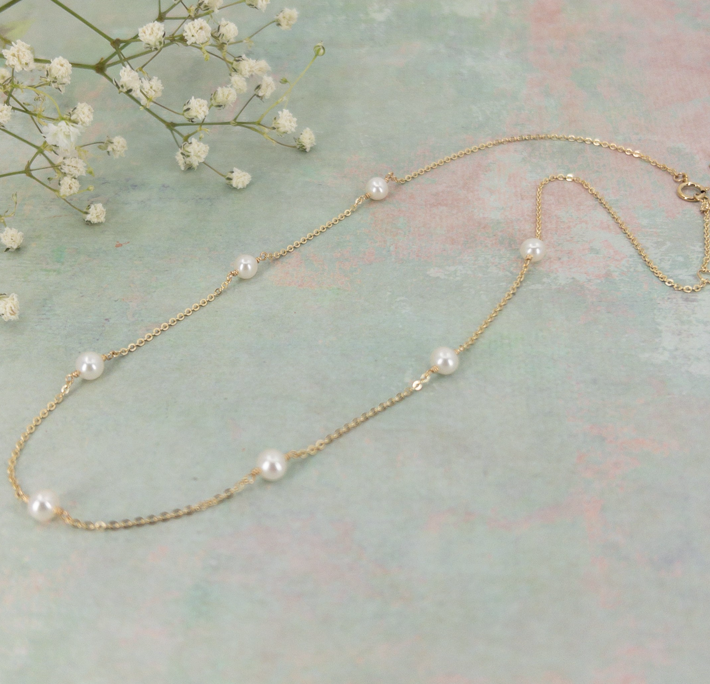 Dainty Pearl Station Necklace