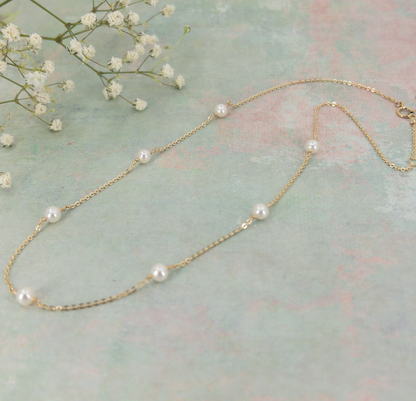 Lucia Pearl Station Necklace on 14k gold filled chain