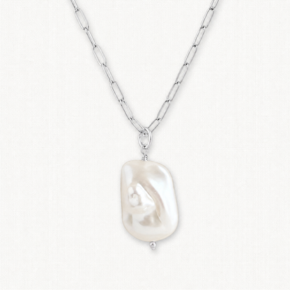 Giant pearl pendant on sterling silver paperclip chain