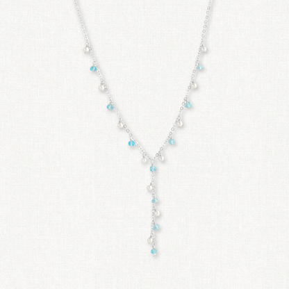 Enchantment Lariat Necklace | Blue Topaz & Pearl Bridal Statement Necklace