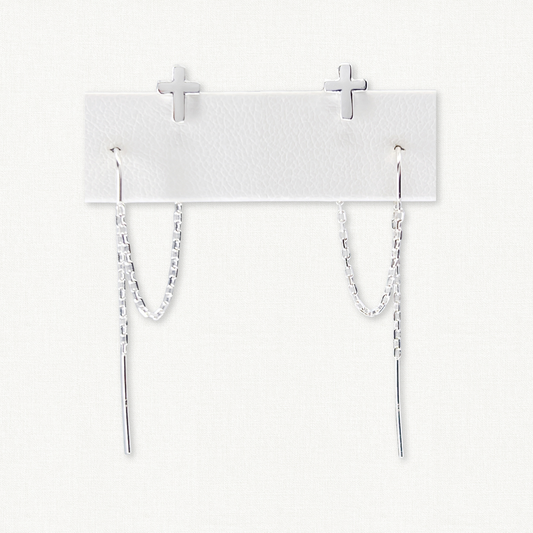 Sterling Silver Cross Double Piercing Earrings