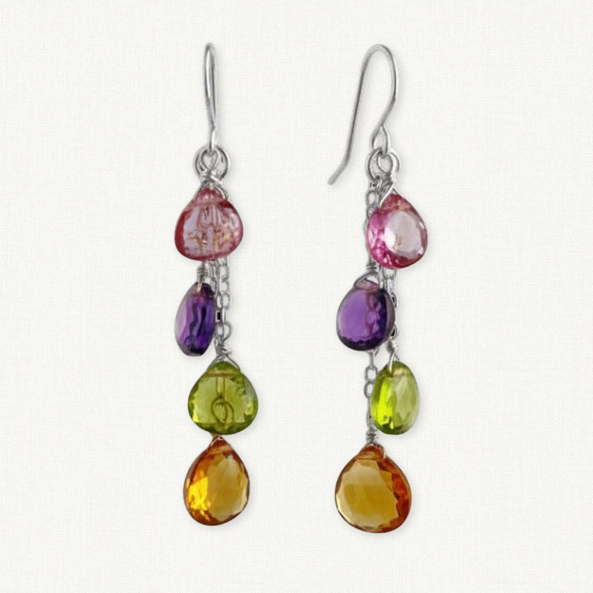Citrine, Peridot, Amethyst and Topaz Dangle Earrings