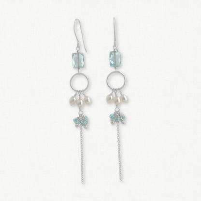 Cascade Drop Earrings | Blue Topaz & Pearl Bridal Earrings