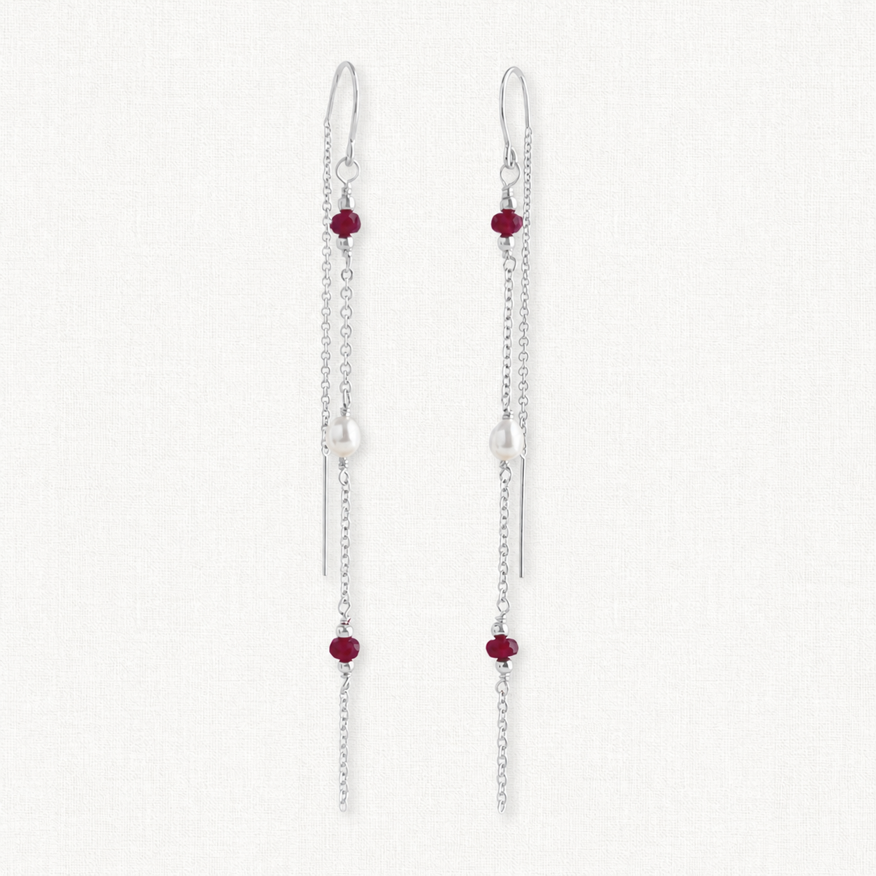 Reverie Threader Earrings | Ruby and Pearl Earrings