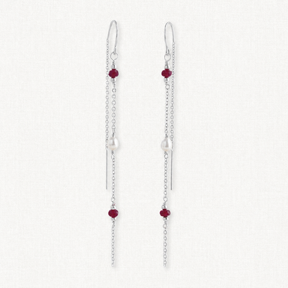 Reverie Threader Earrings | Ruby and Pearl Earrings