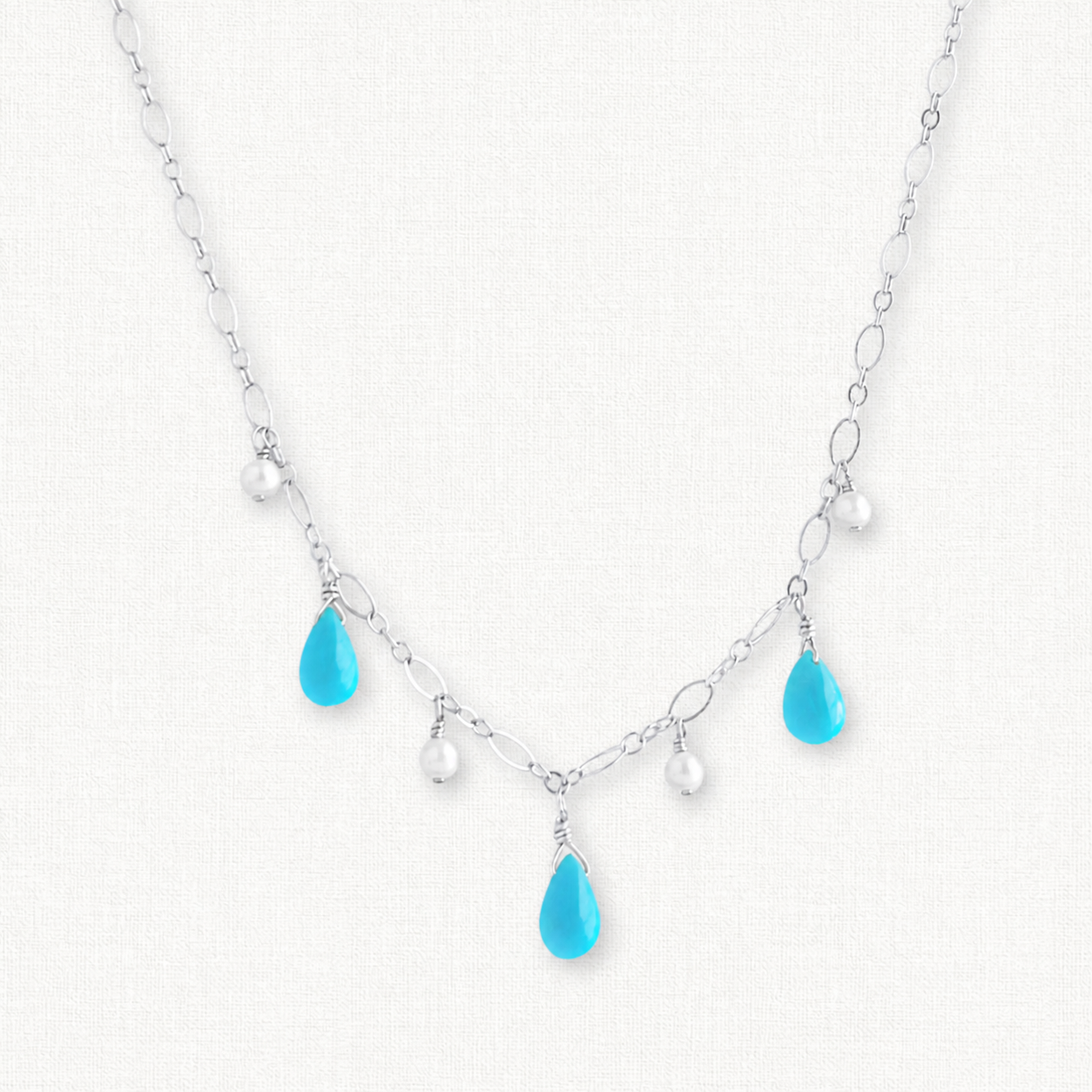 Celeste Turquoise and Pearl Dangle Necklace