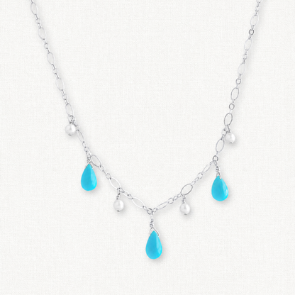 Celeste Turquoise and Pearl Dangle Necklace
