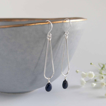 sterling silver teardrop earrings with sapphires
