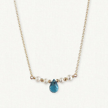 The Isla Necklace | Swiss Blue Topaz and Pearl Bar Necklace