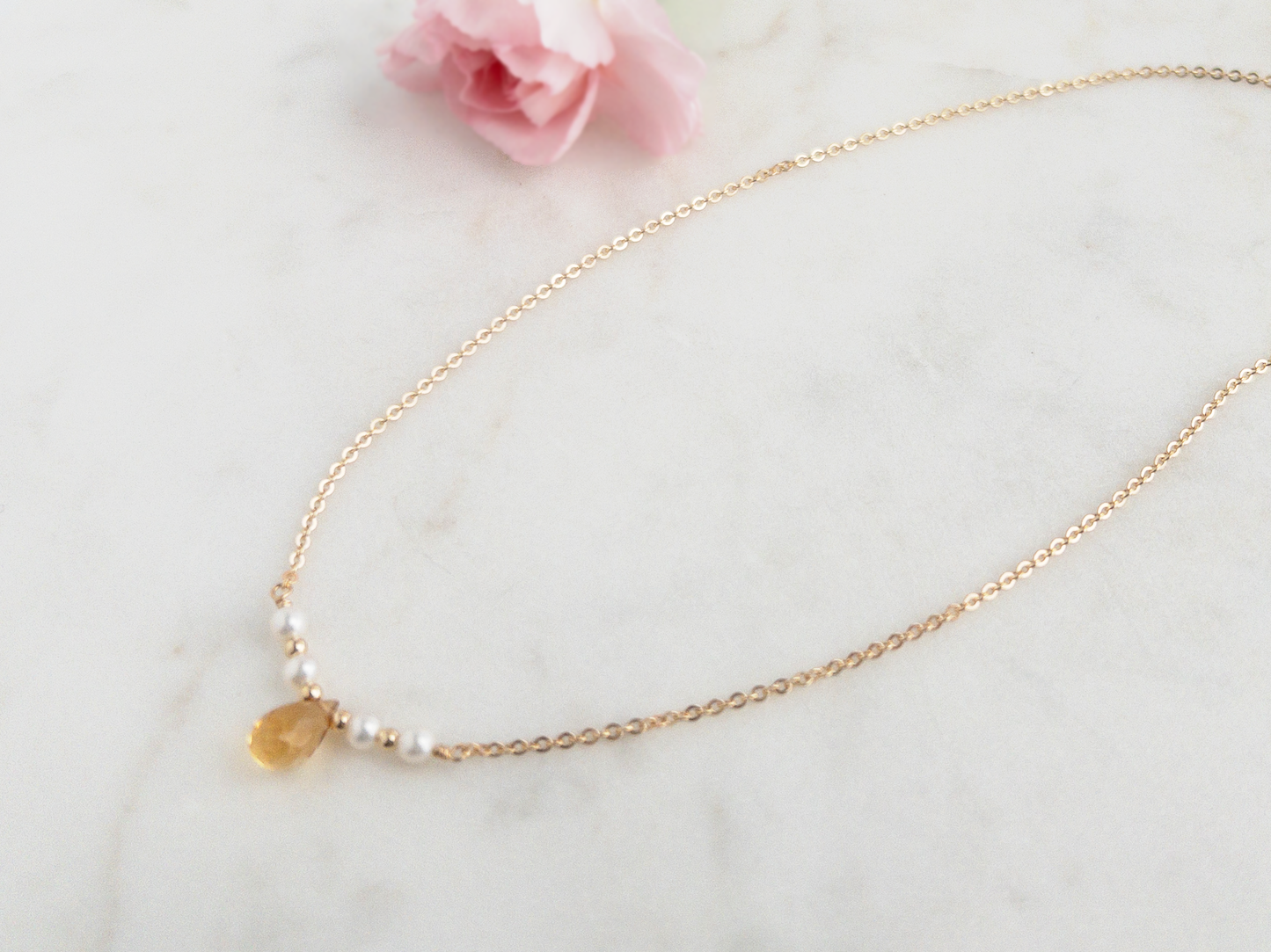 Citrine and Pearl Bar Necklace