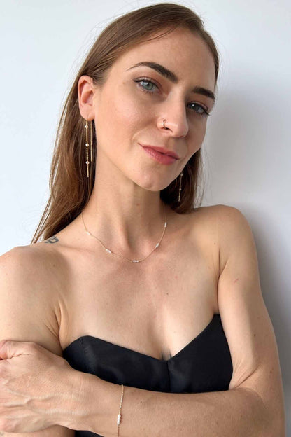 Gigi Long Pearl Earrings | Tiny Pearl Threaders