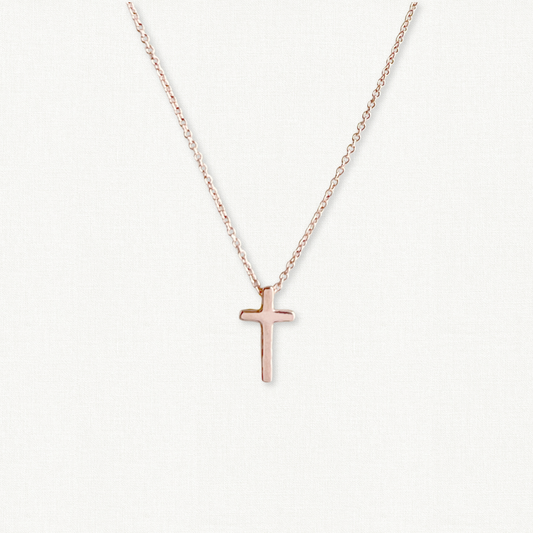 Rose Gold Tiny Cross Necklace for Women