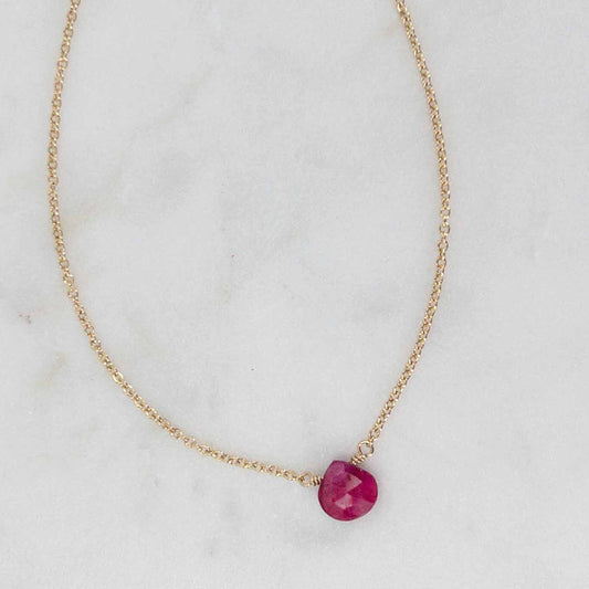 Tiny Ruby Necklace on 14k gold filled chain