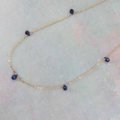 tiny sapphire station necklace on 14k gold filled chain