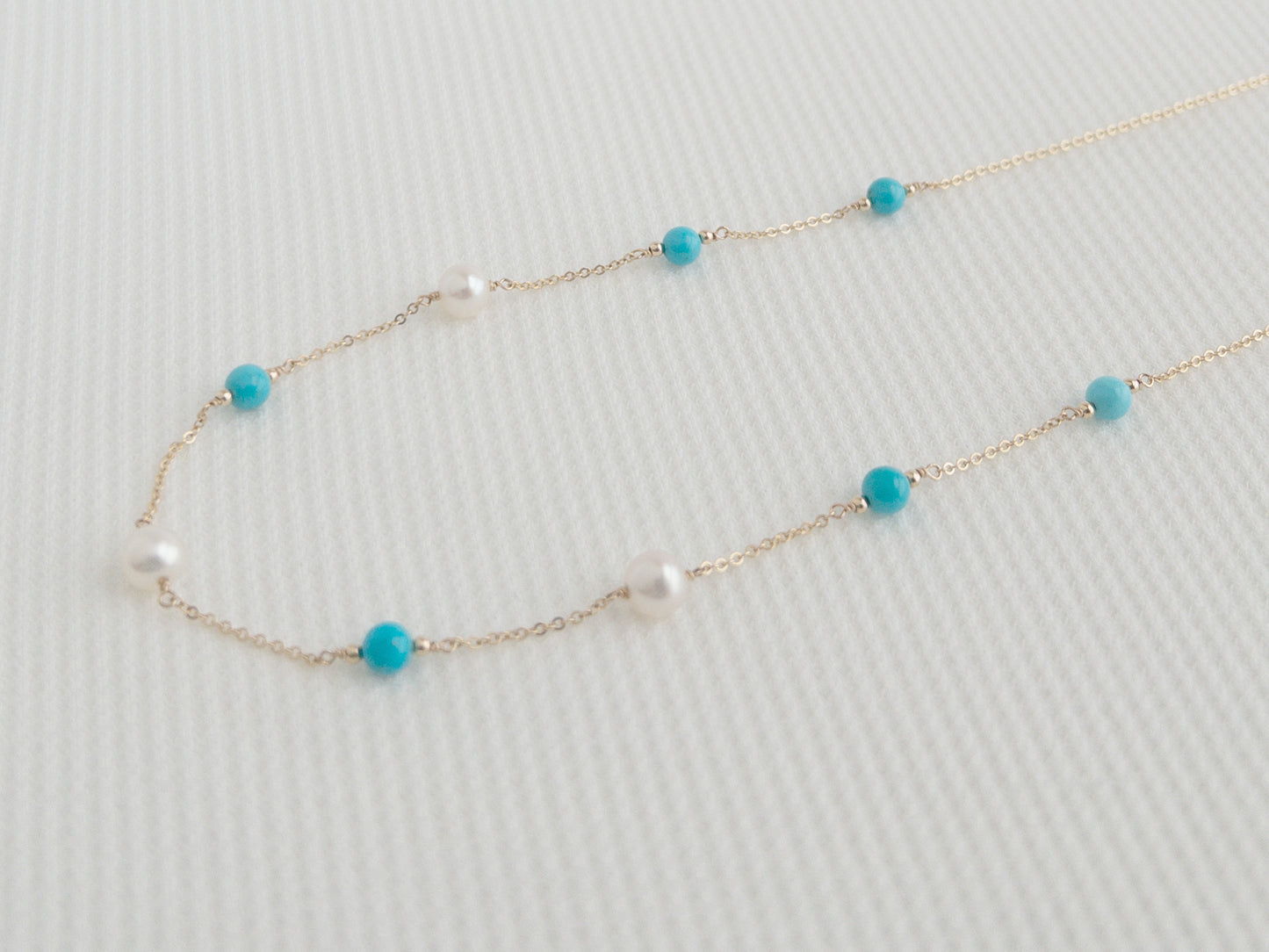 Celeste Turquoise Pearl Station Necklace