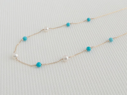 Celeste Turquoise Pearl Station Necklace