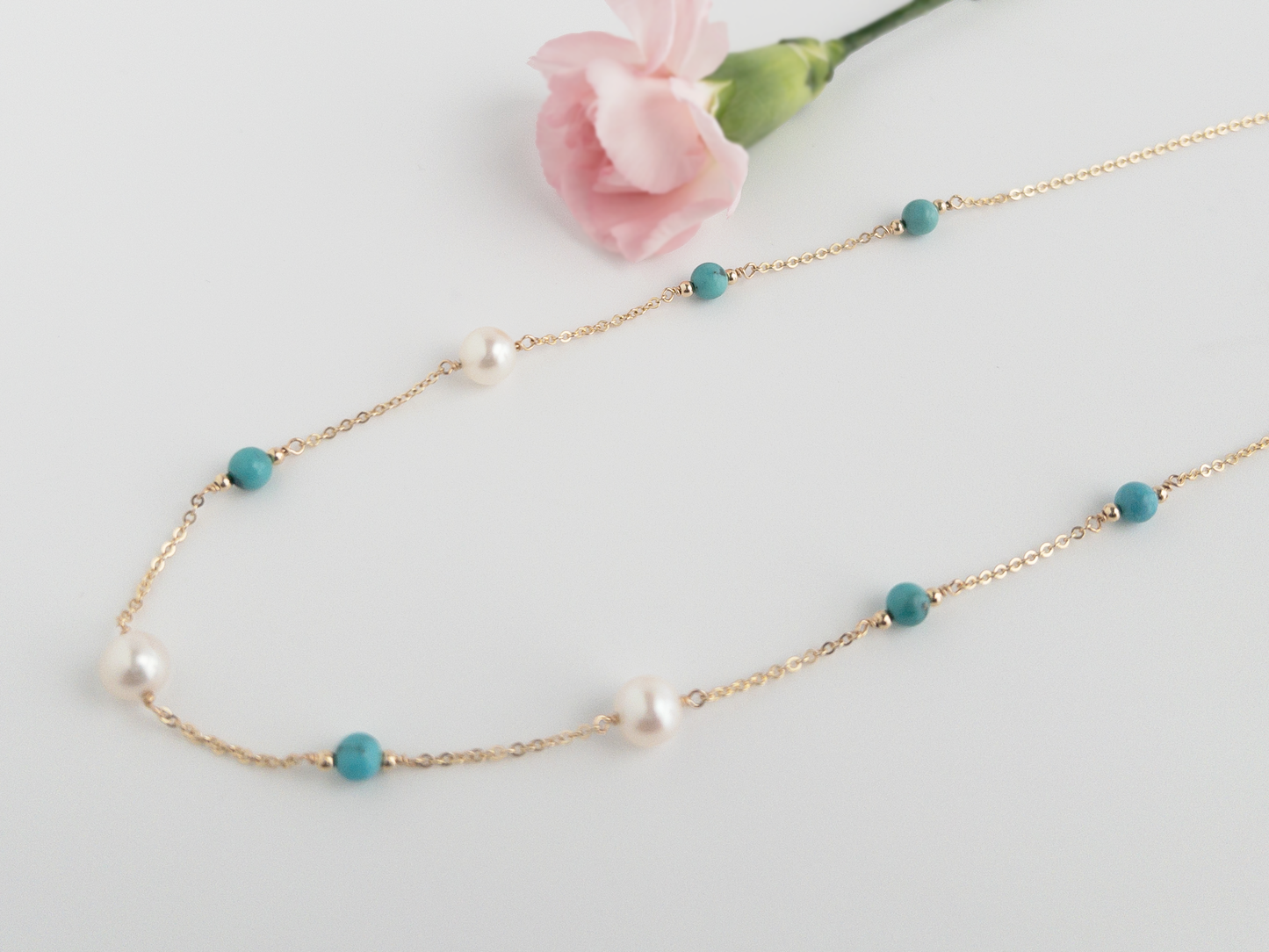 Celeste Turquoise Pearl Station Necklace