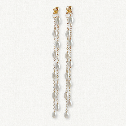 Rosa Long Pearl Dangle Front Back Earrings