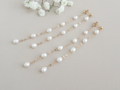 Rosa Long Pearl Dangle Front Back Earrings | Freshwater Pearl Earrings