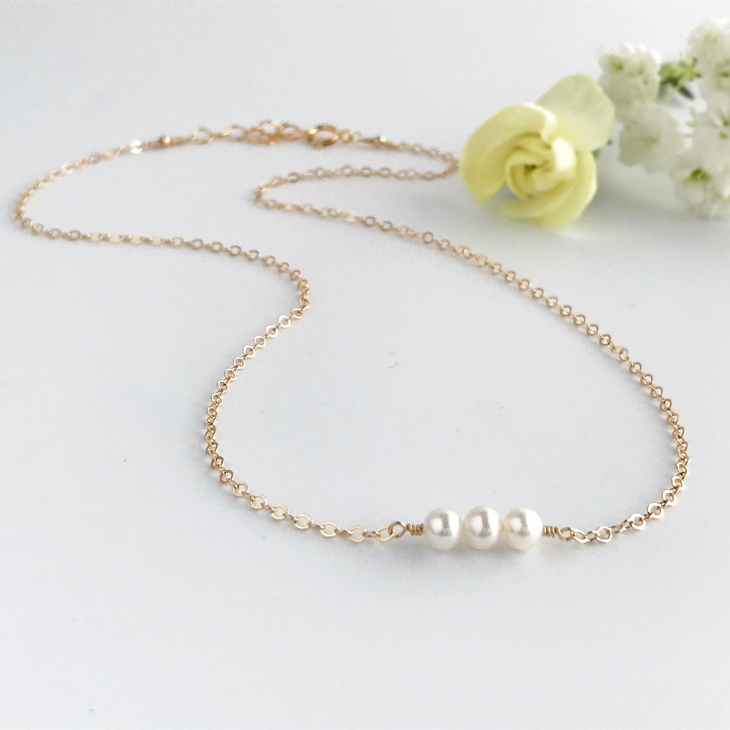3 Pearl Necklace - Dainty Pearl Necklace