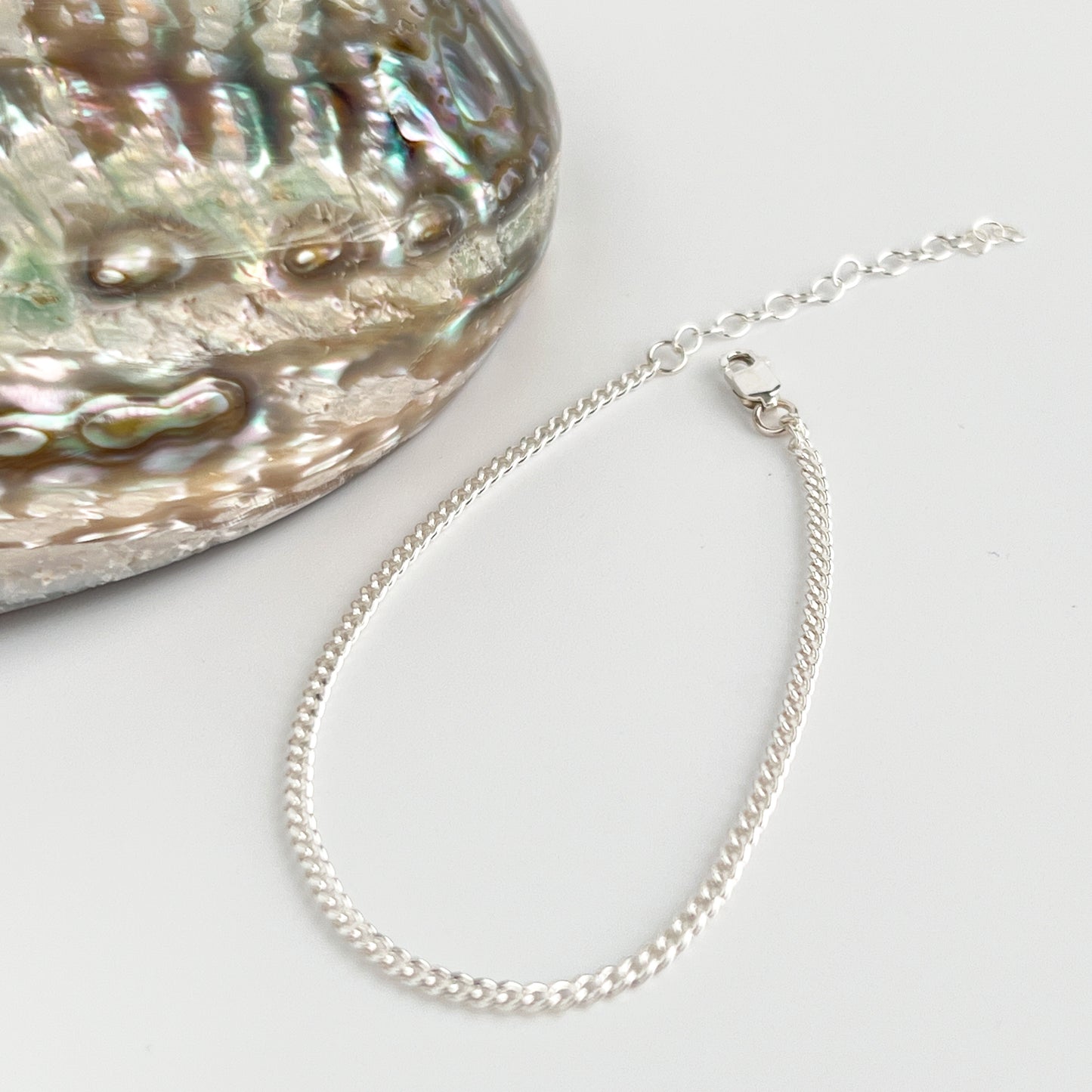 Sterling Silver Bracelets for Women - Curb Chain Bracelet - Adjustable