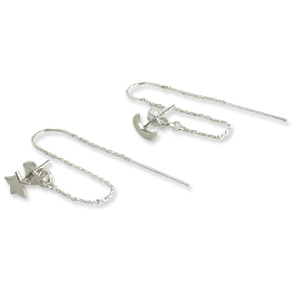 sterling silver double piercing star and moon earrings