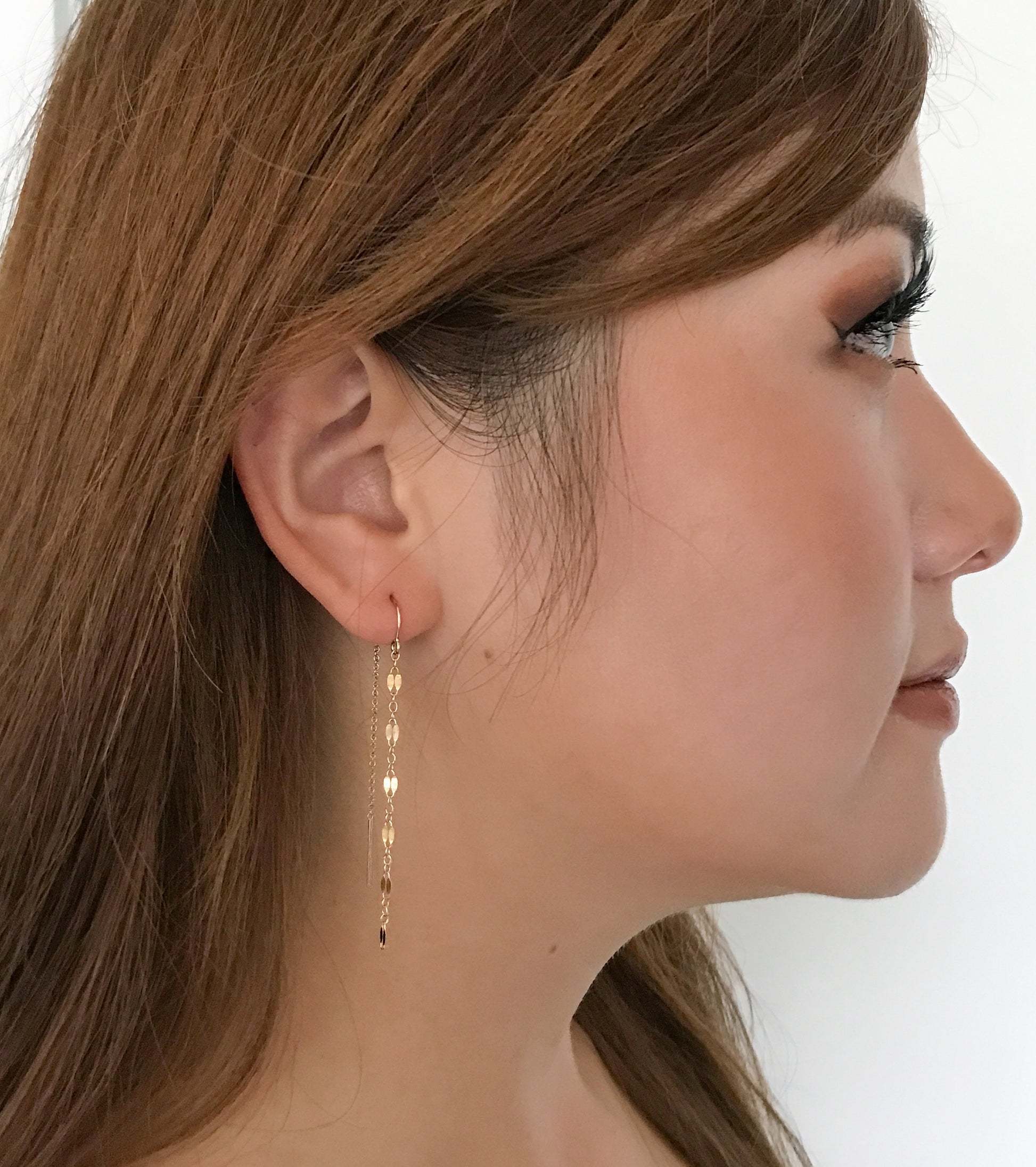 Long Chain Gold Stud Earring, Stud Earrings with Chain, Silver Chain  Earrings, Dainty Drop Chain Earring, Minimalist Earring, Gift for her