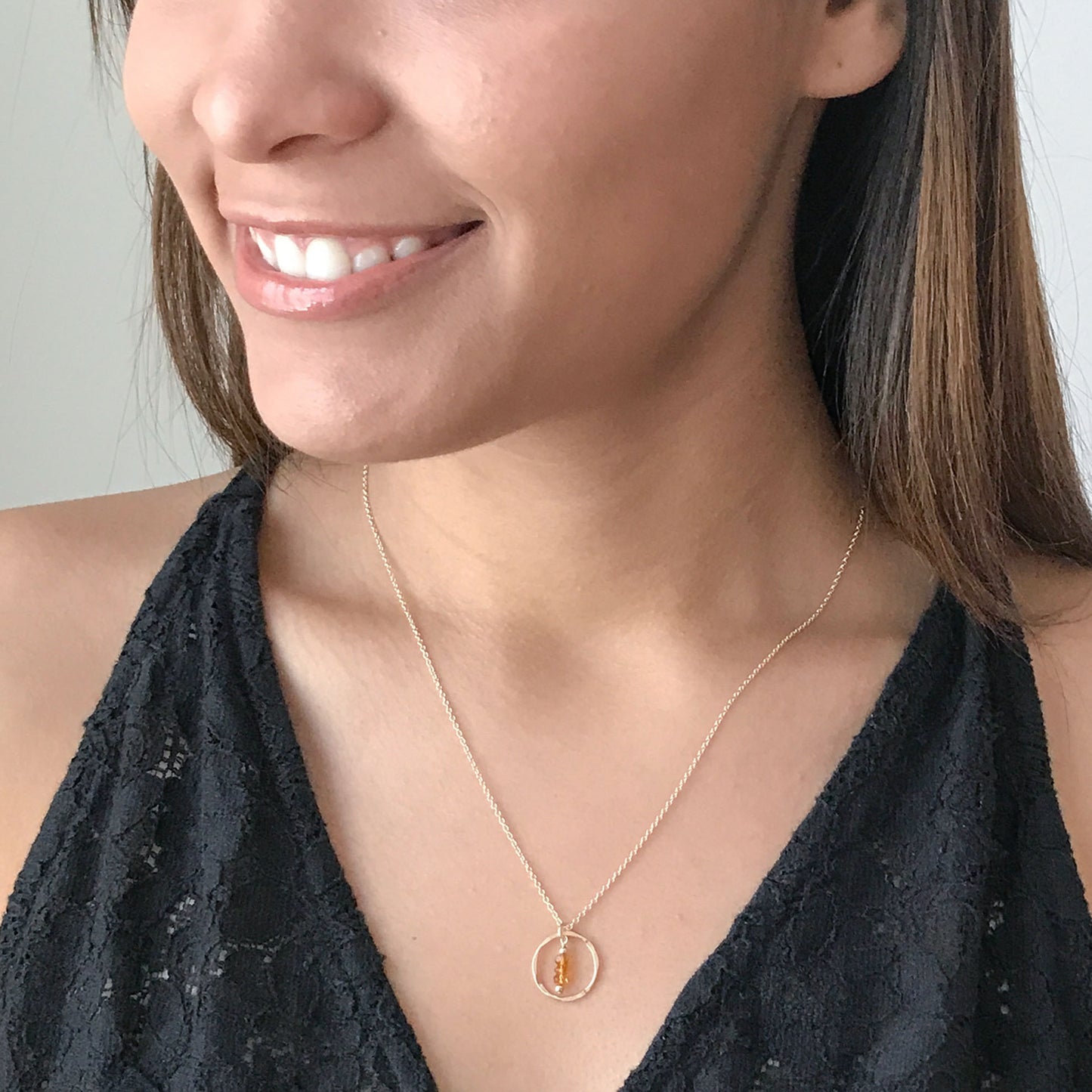 Dainty Citrine Circle Necklace