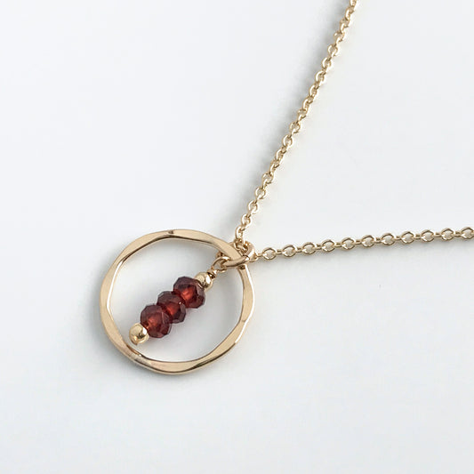 Garnet Eternity Circle Necklace - January Birthstone