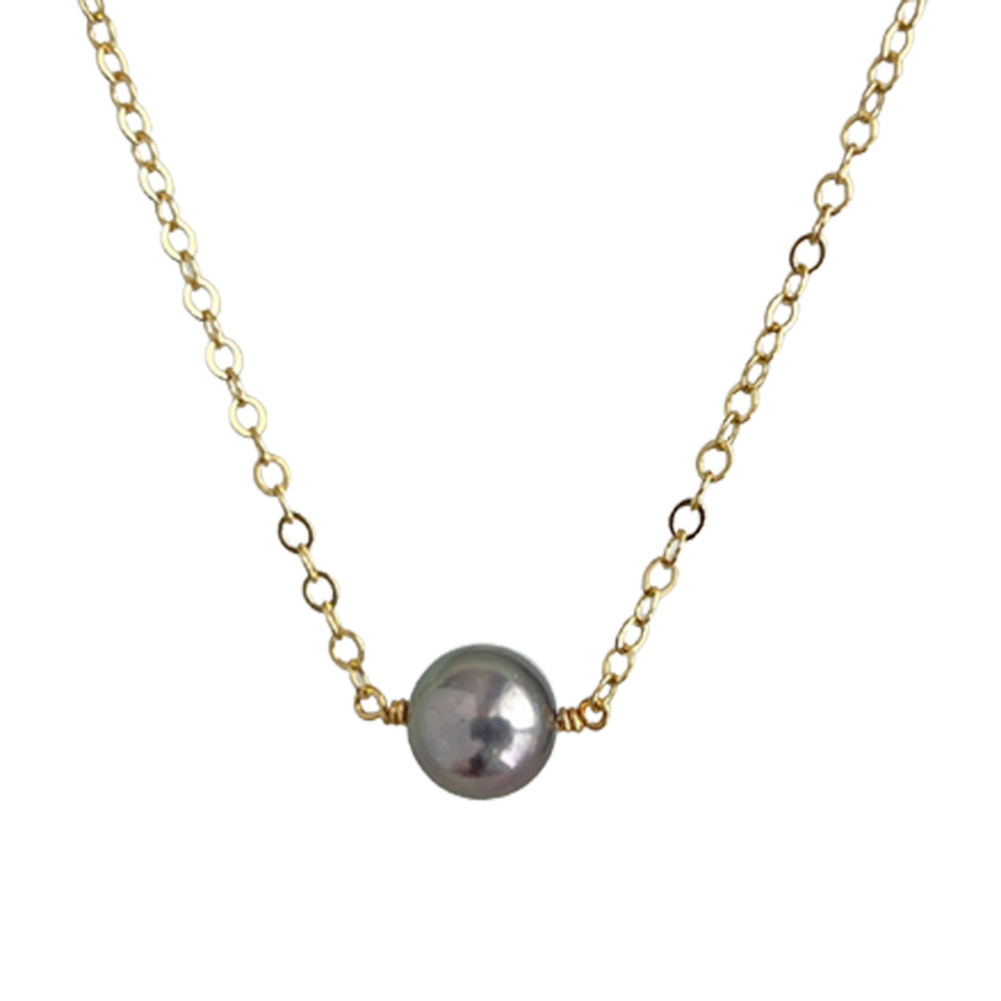 Black Floating Pearl Necklace - Single Pearl Necklace