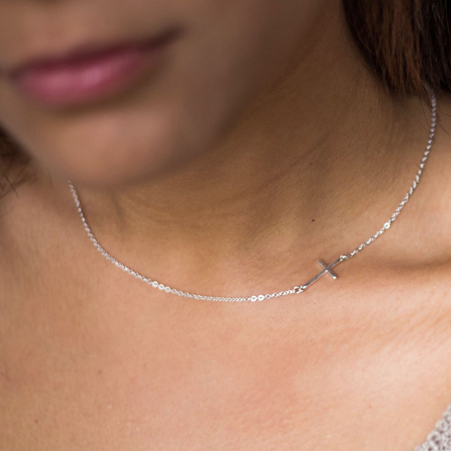 Sterling Silver Sideway Cross Necklace