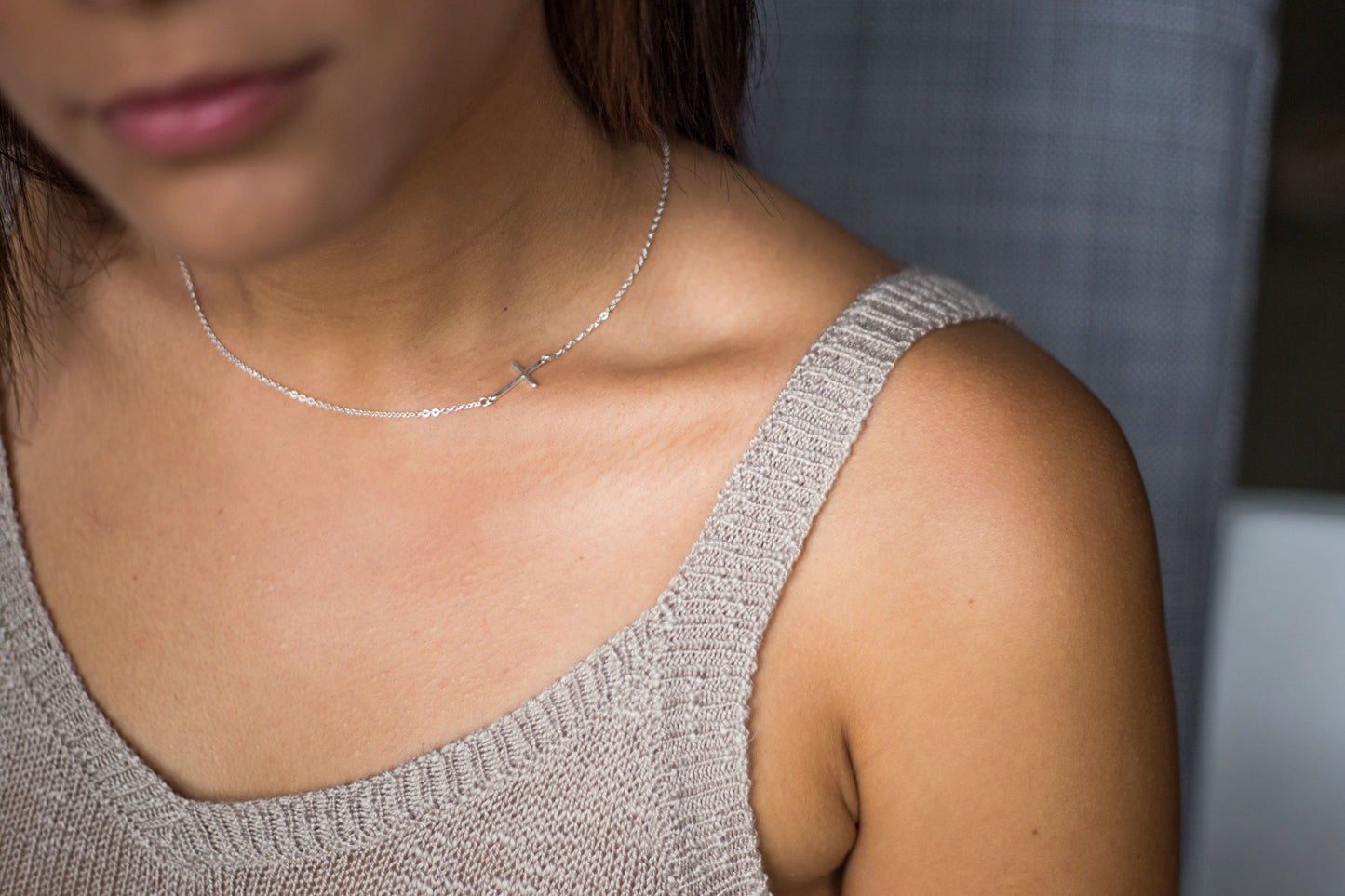 Sterling Silver Sideway Cross Necklace