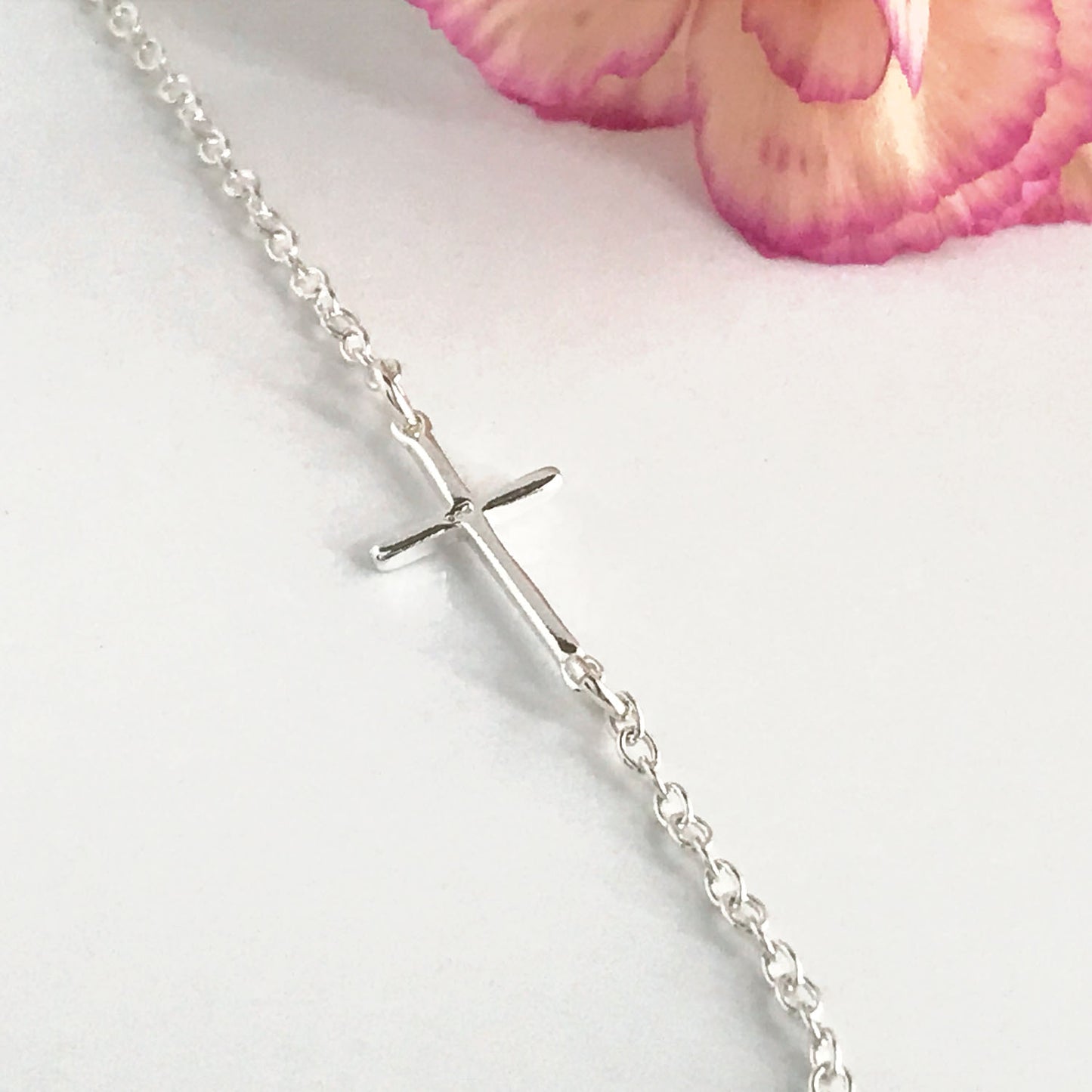 Sterling Silver Sideway Cross Necklace