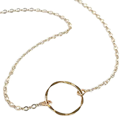 14k gold filled hammered circle necklace close up