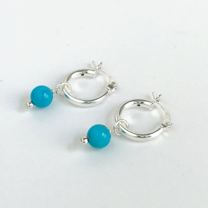 sleeping beauty turquoise rounds on sterling silver hoop earrings