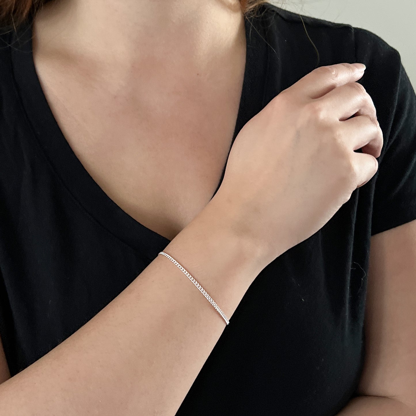 Sterling Silver Bracelets for Women - Curb Chain Bracelet - Adjustable