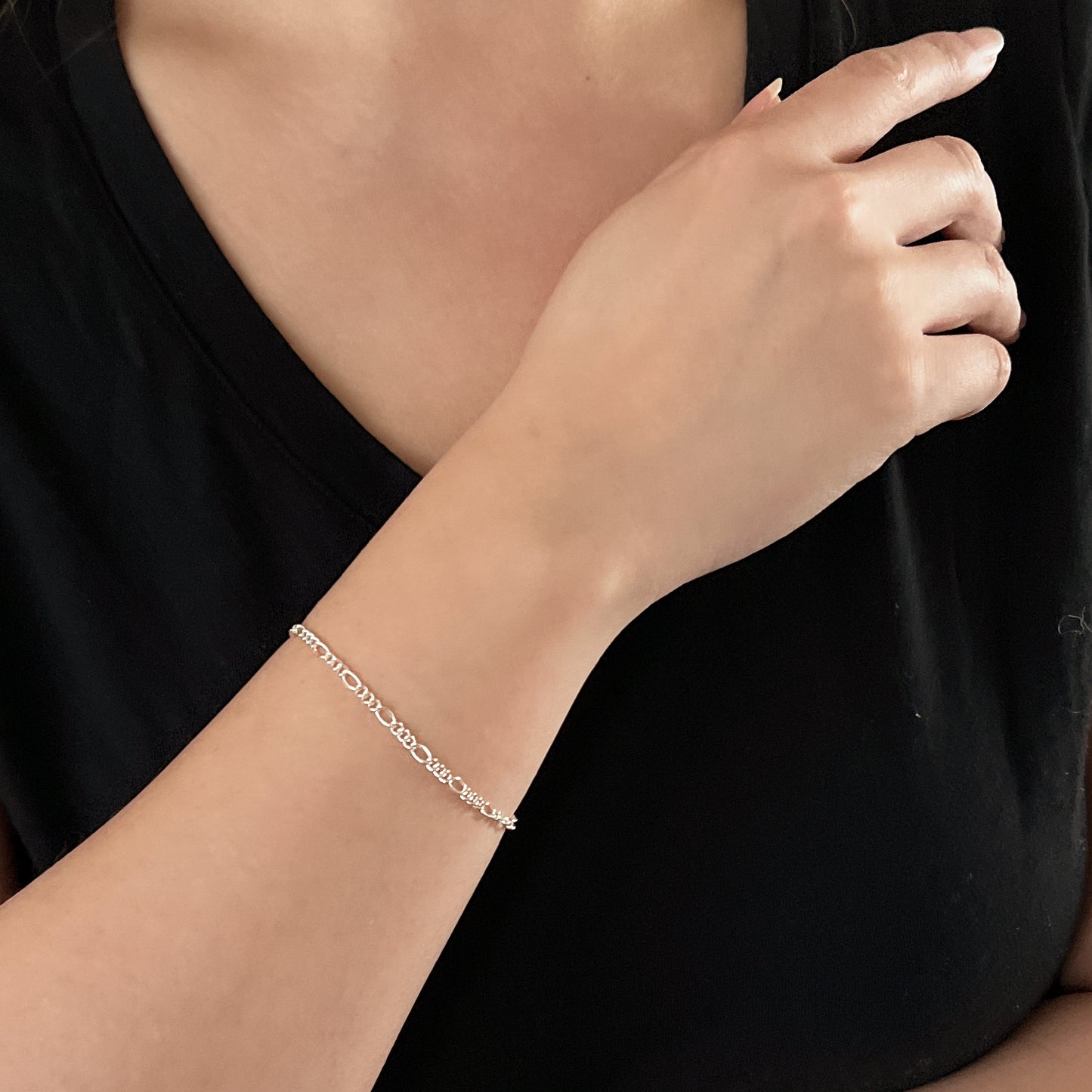 Sterling Silver Figaro Chain Bracelet