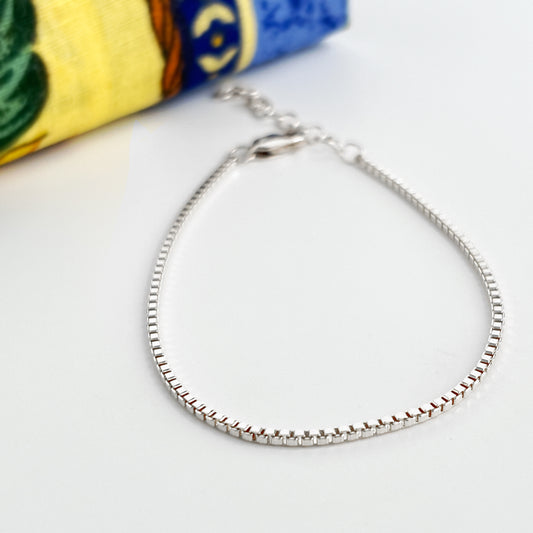 Sterling Silver Box Chain Bracelet - Adjustable Length