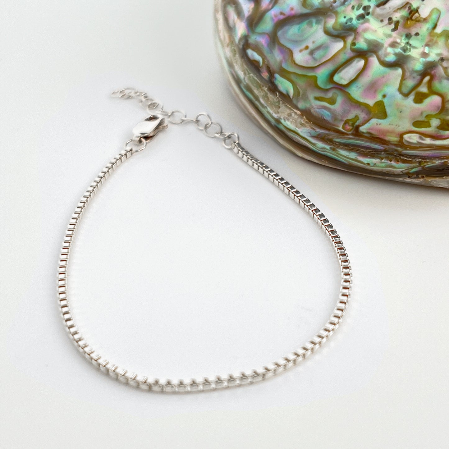 Sterling Silver Box Chain Bracelet - Adjustable Length