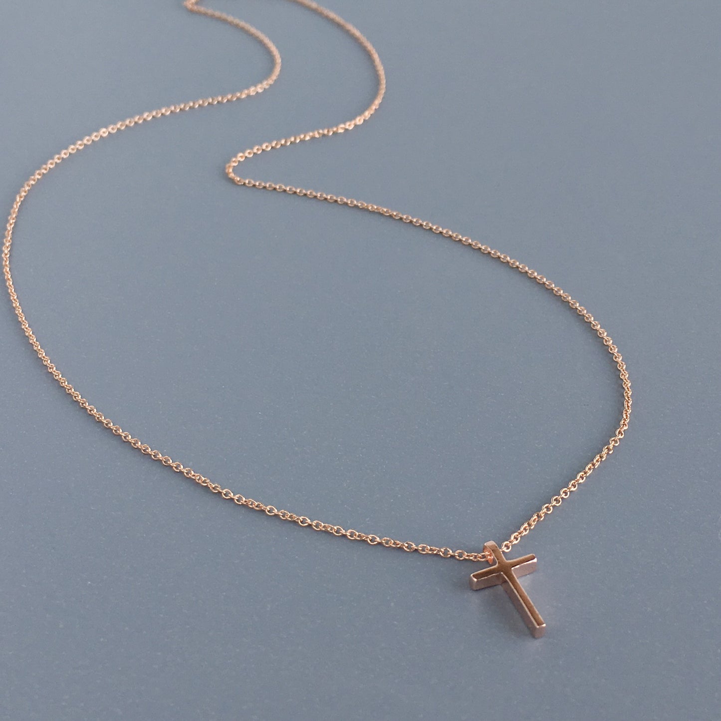 Rose Gold Tiny Cross Necklace for Women