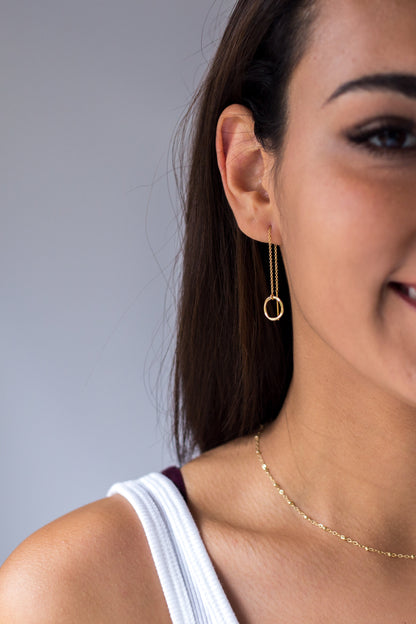 Hammered Circle Dainty Threader Earrings