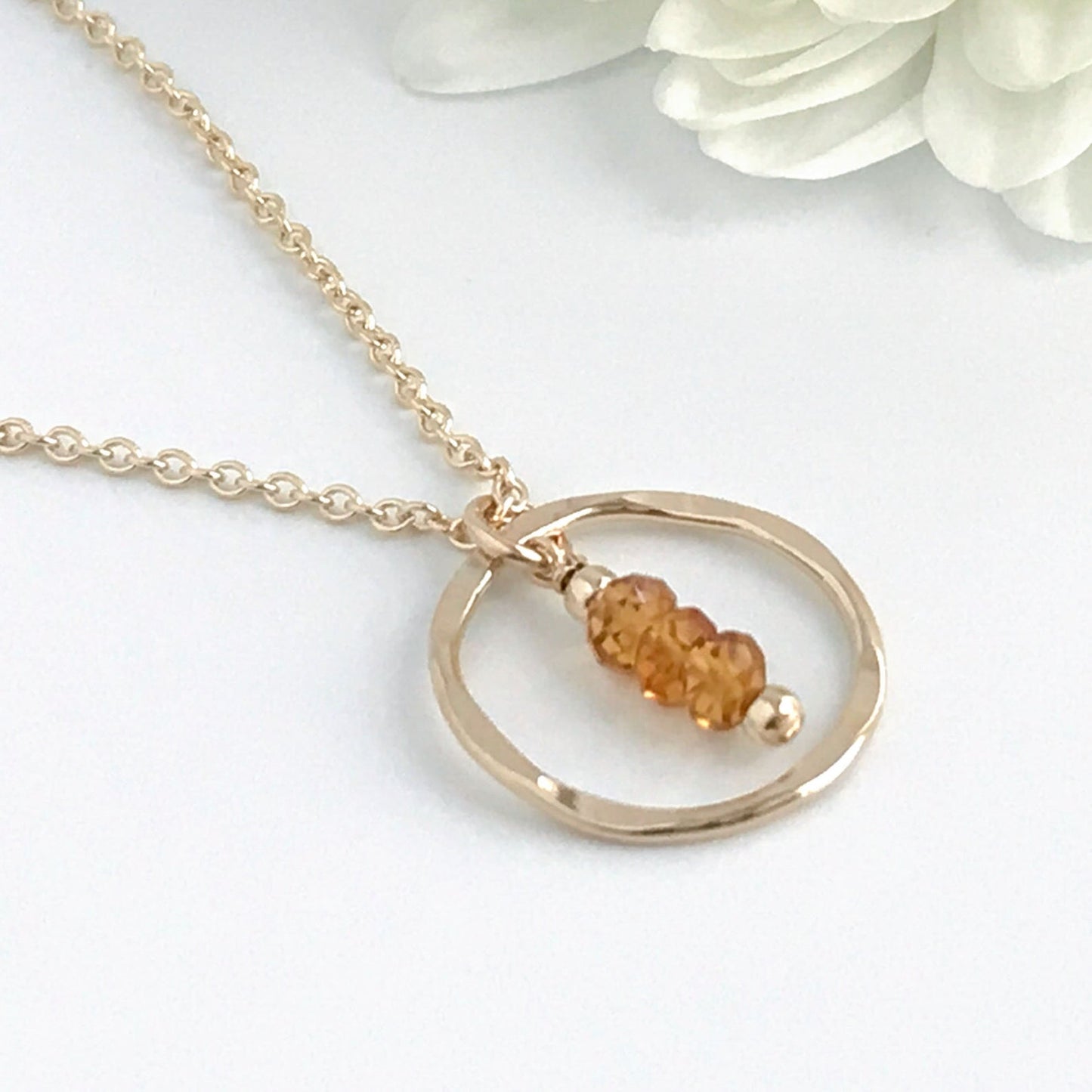 Dainty Citrine Circle Necklace