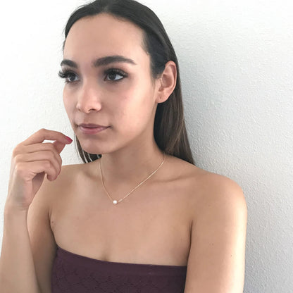 model wearing Akoya Pearl Necklace from Lucia Collection