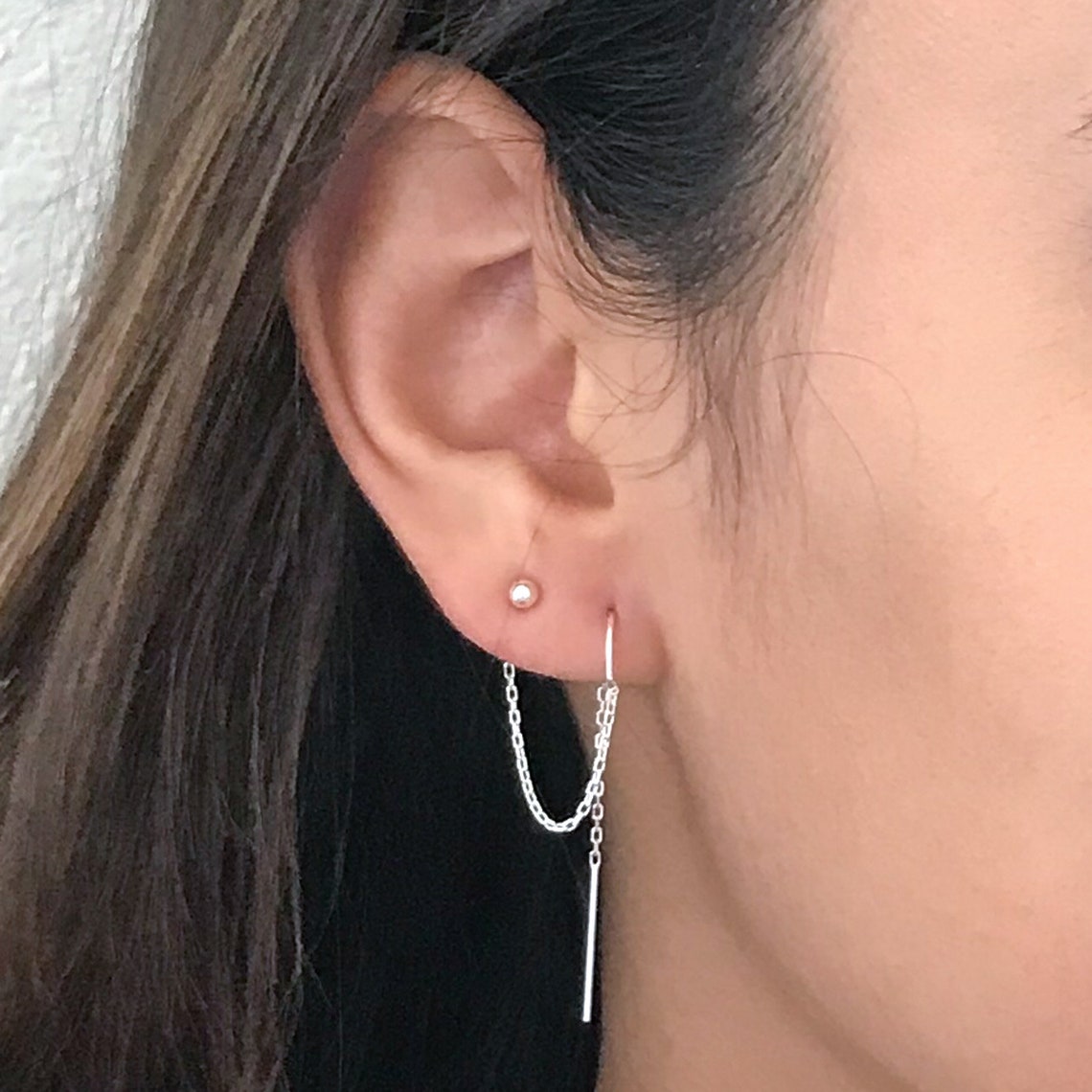 double pierced chain earrings