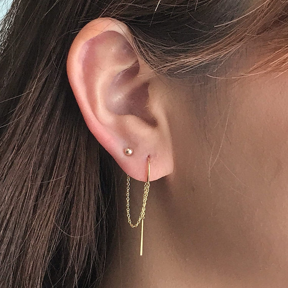 threader earring double piercing